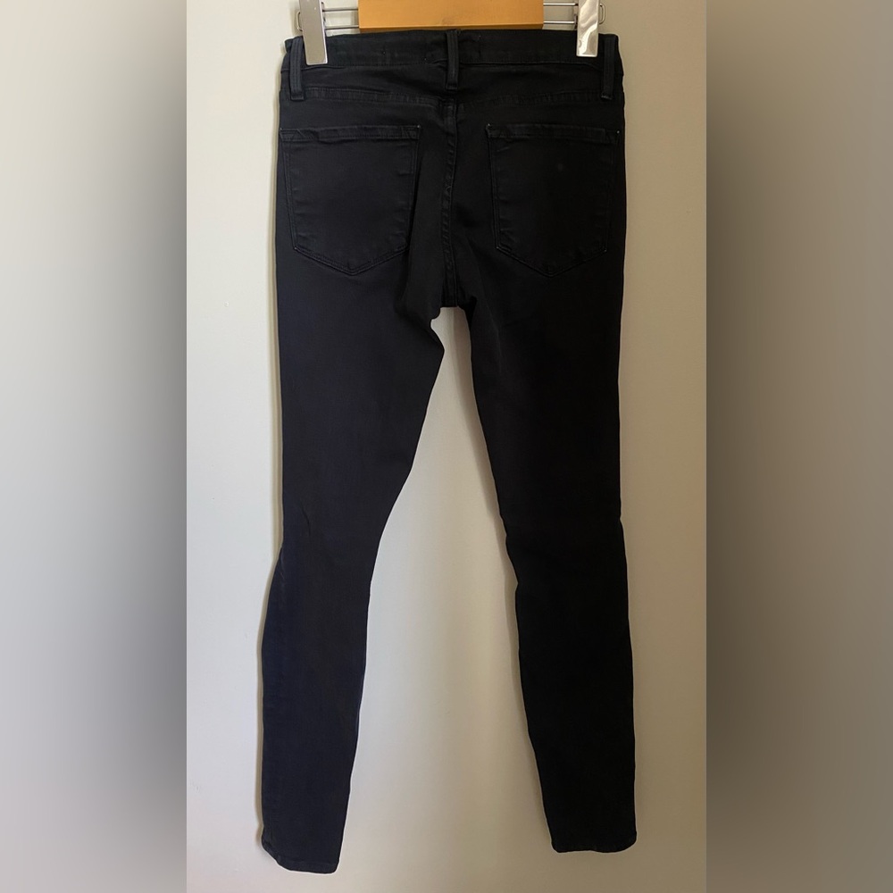 Frame Le Skinny De Jeanne Black Film Noir Distressed Jeans Size 25 - Picture 5 of 10